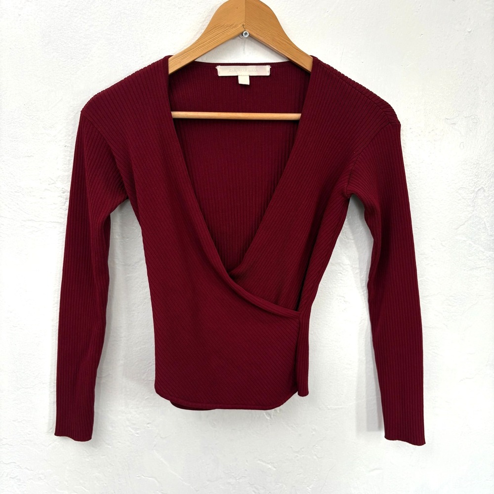 Jonathan Simkai Faux Wrap Sweater Women Size XS Burgundy Red Long Sleeve